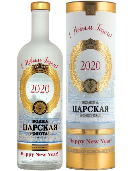 Водка "Царская" Золотая, в подарочной тубе "Новогодняя 2020", 1 л